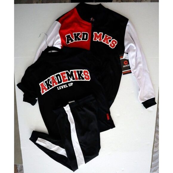 Akademiks 3851-1838 Boy's Sz Large (14/16) Black/Red 3-Piece Tracksuit Set - Picture 1 of 14